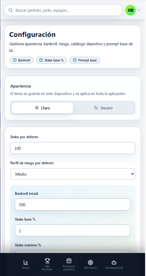 Bet Tracker: Configuración y preferencias