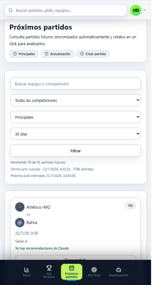 Bet Tracker: Próximos partidos
